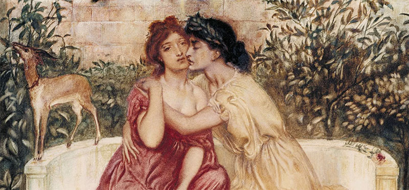 Painting of two Victorian women in an embrace