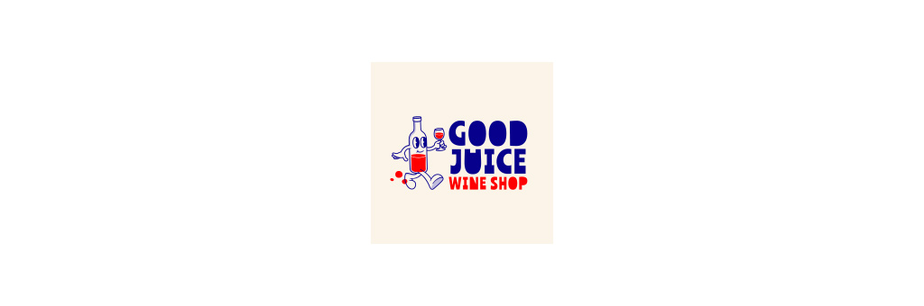 A logo for Good Juice Wine Shop with a half full bottle carrying a wine glass.