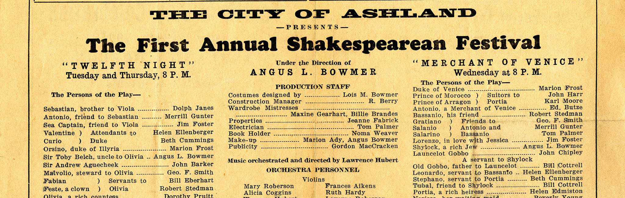 Newspaper clipping First Annual Shakespeare Festival