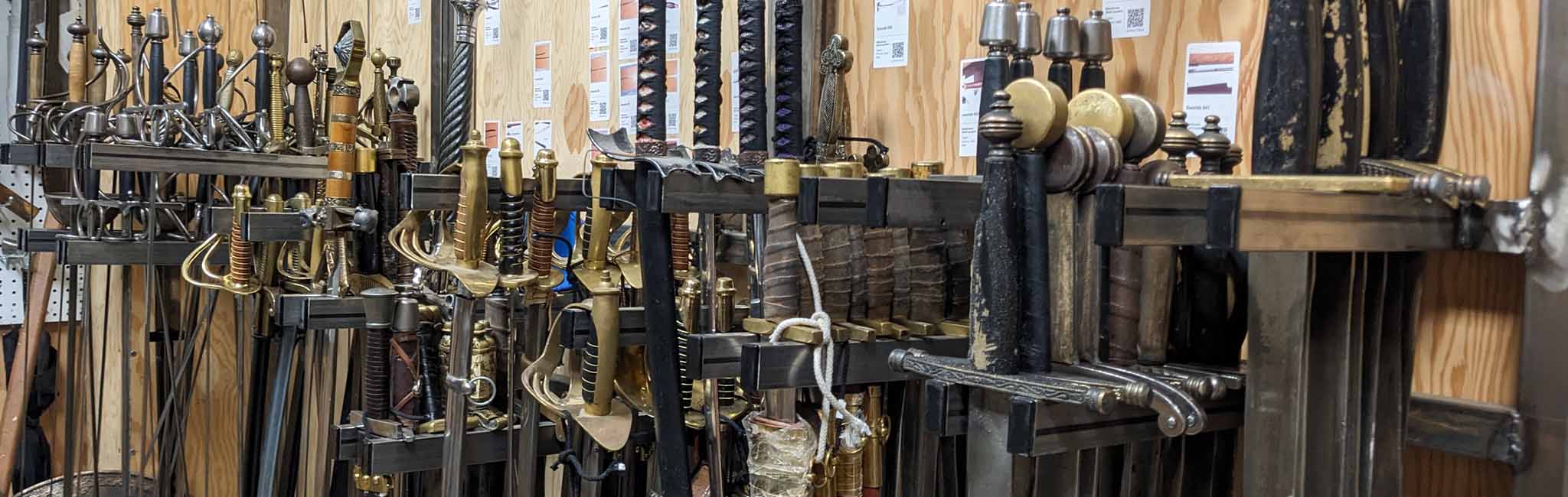 A wall of prop swords.